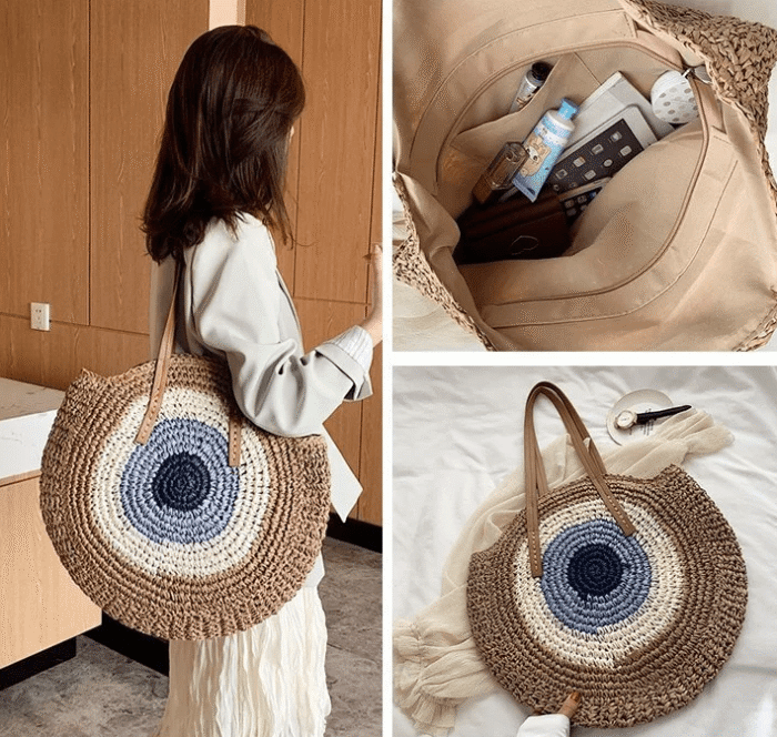 Colorful straw beach bag - Image 3