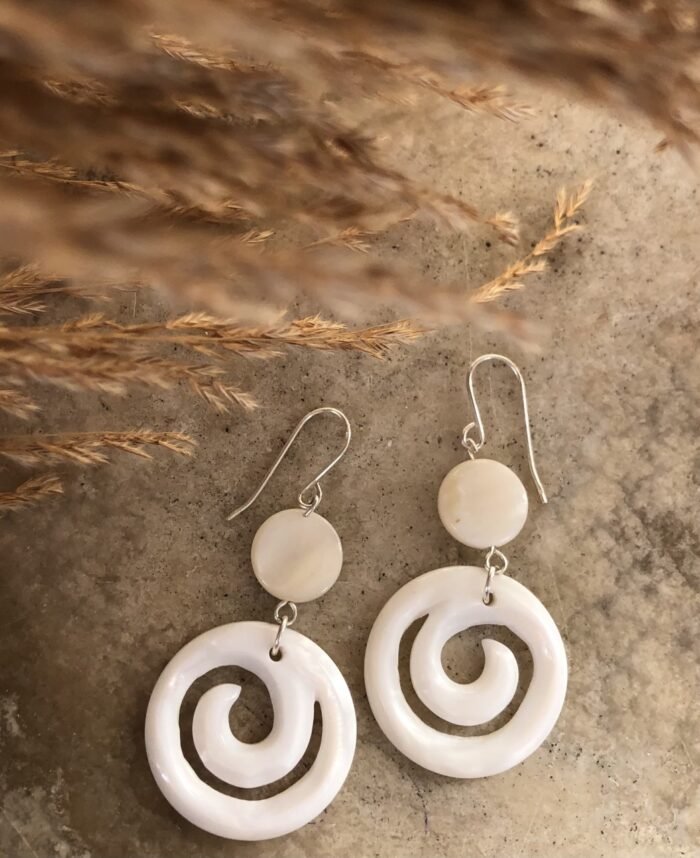 White earrings made of sea-shell nacre
