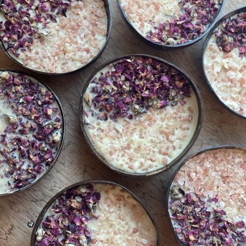 Unscented Beeswax Candle Decorated with Rose Petals