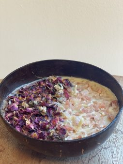 Unscented Beeswax Candle Decorated with Rose Petals