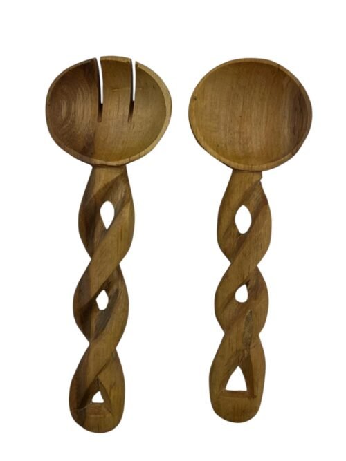 Set of Two Large Decorative Olive Wood Spoons.
