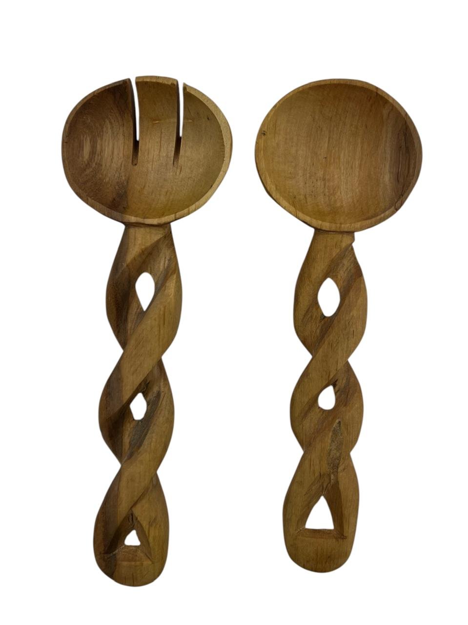 Set of Two Large Decorative Olive Wood Spoons.