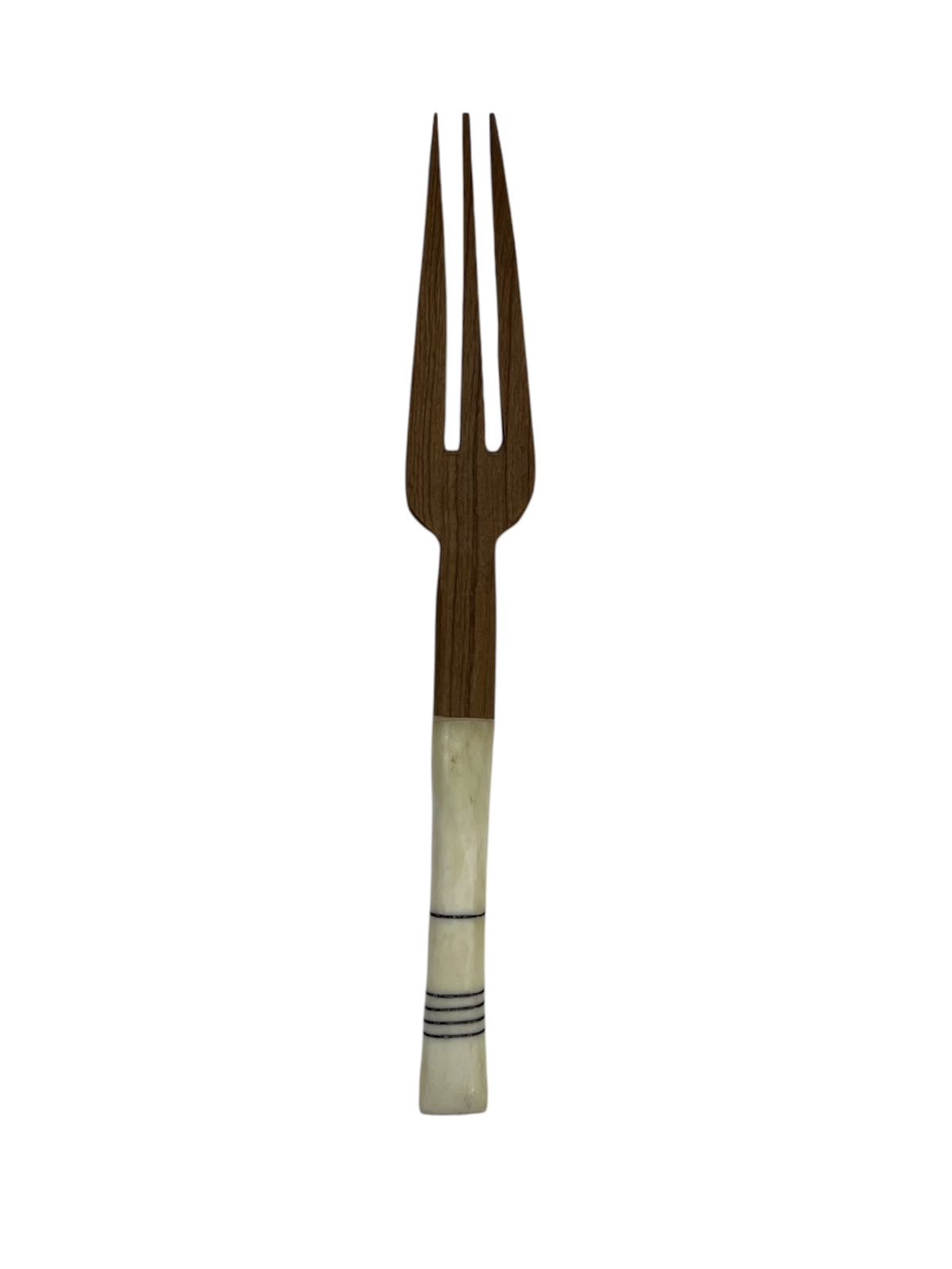 Olive Wood Fork Inlaid with Mother-of-Pearl and Faux Ivory.