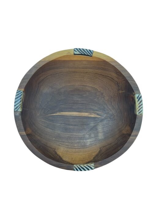 Deep Olive Wood Bowl (Inlaid with Mother-of-Pearl and Ivory).